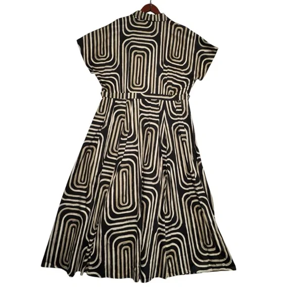 Donna Karan Black Cream Geometric Printed Midi Shirt Dress Buttons Down Size 16 - Picture 4 of 16